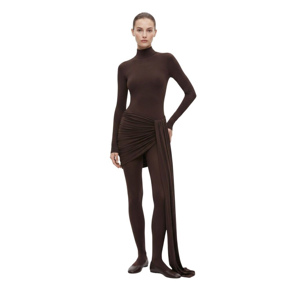 Naked Wardrobe Ruched Draped Dark Chocolate Mini Skirt